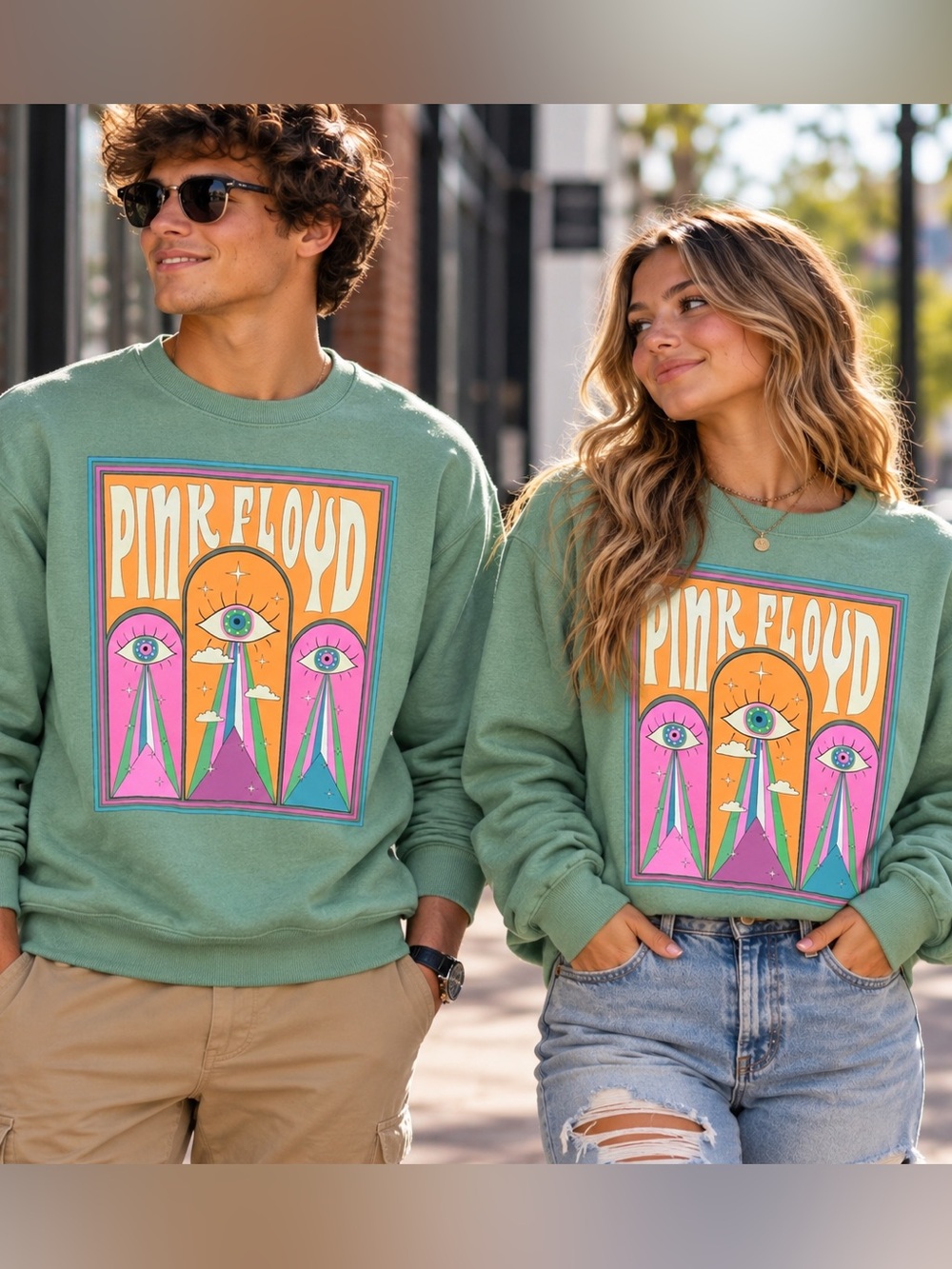 Pink Floyd Mint Green Graphic Crewneck Sweatshirt